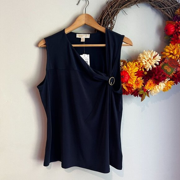 Michael Michael Kors Women Sleeveless Drape V-Neck Top Plus 1X in Midnight Blue - Picture 1 of 12